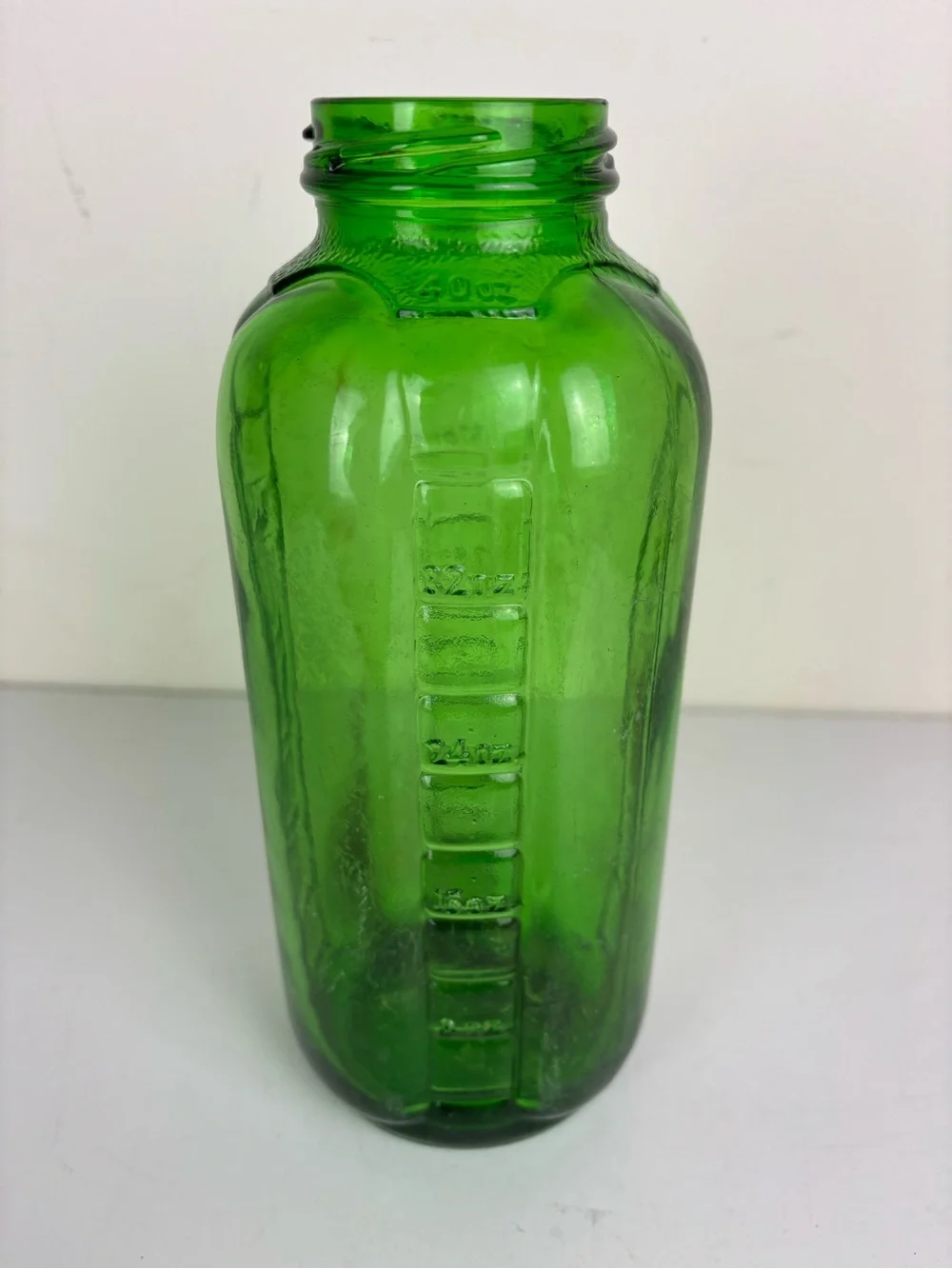 Vintage Glass Juice/Water Bottle in Emerald Green-9”